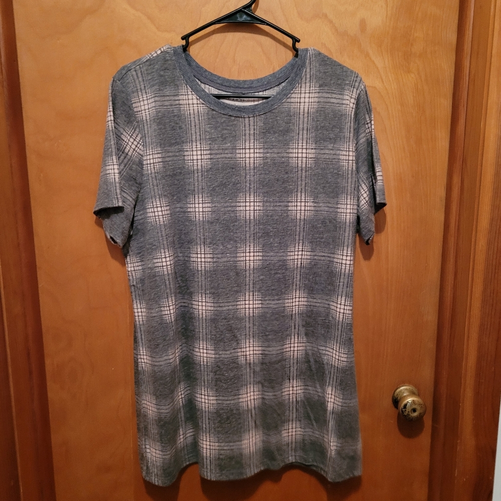 Torrid Grey and Peach Plaid T-shirt